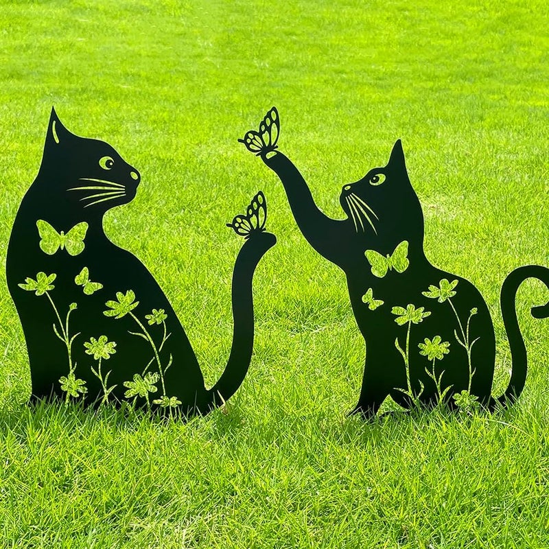 Doesen Metal Cat Garden Decor for Outside,15" Metal Kitty Decorative Garden Stakes, Black Cat Silhouette Yard Decorations Outdoor Lawn Ornament Yard Art, Rust Proof Steel Kitten Decor for Kitty Lovers - Image 1
